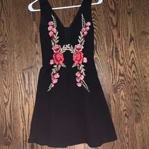 Embroidered black mini dress